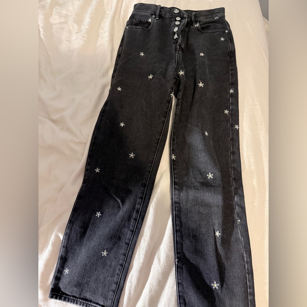 PacSun Black Floral Embroidered Straight Leg Jeans